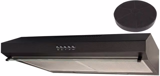 SIA Black Slim Visor Under Cabinet Cooker Hood with Activated Carbon Filter, W: 60 cm