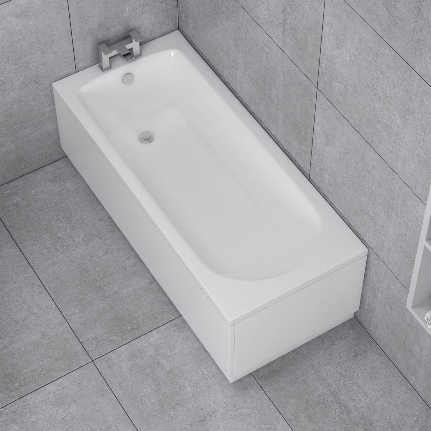 Royal Bathrooms Breeze Round Single Ended Acrylic Bath in White with MDF Front and End Panels W/D/H: 180 x 80 x 44 cm