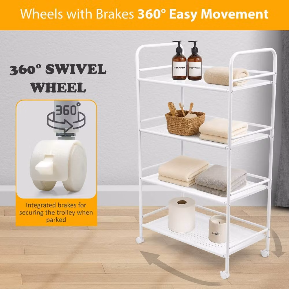 Crystals 4 Tier Rolling Trolley Kitchen Storage Cart on Wheels in White – 2