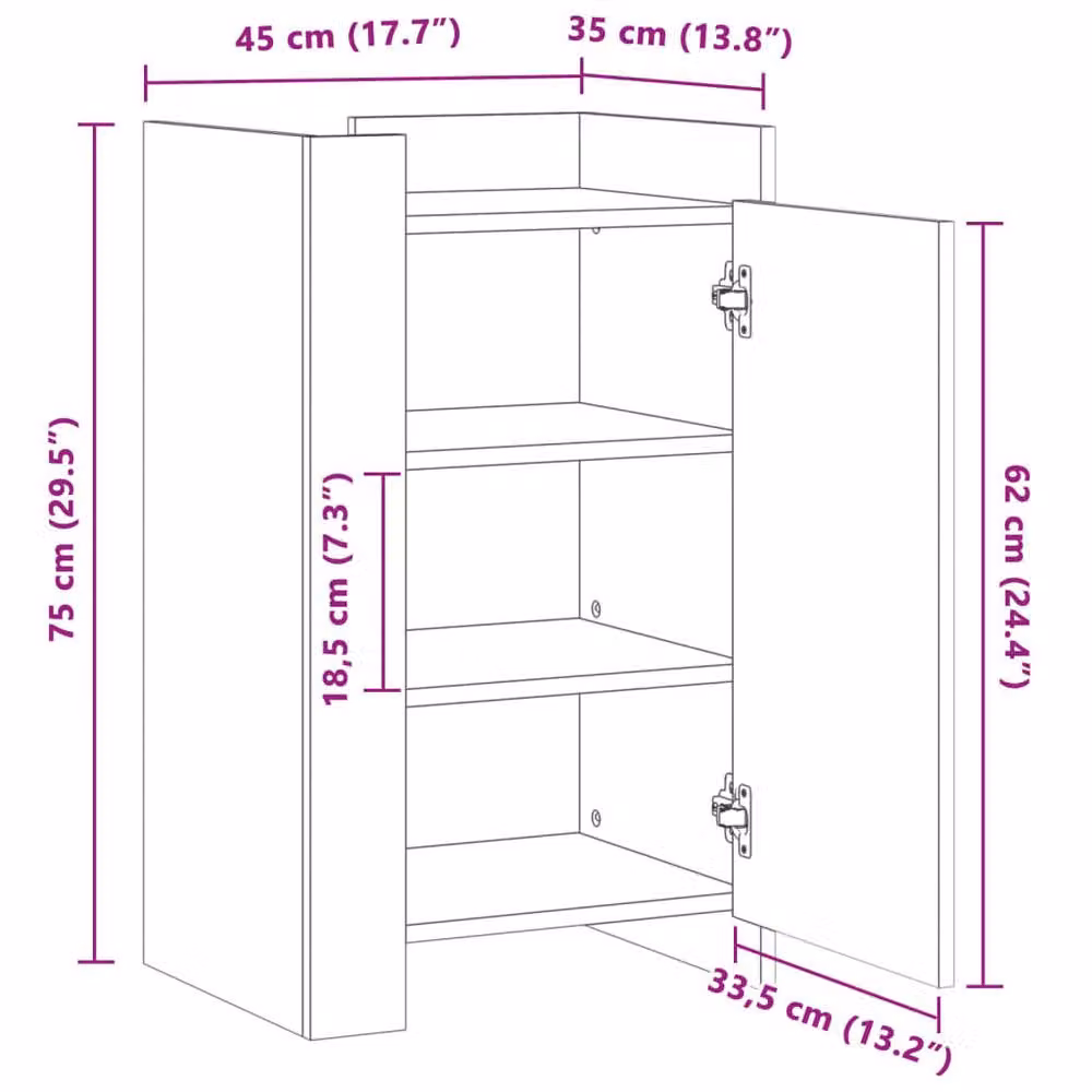 Berkfield Home Sideboard in Concrete Grey, W/D/H: 45 x 35 x 75 cm – 5