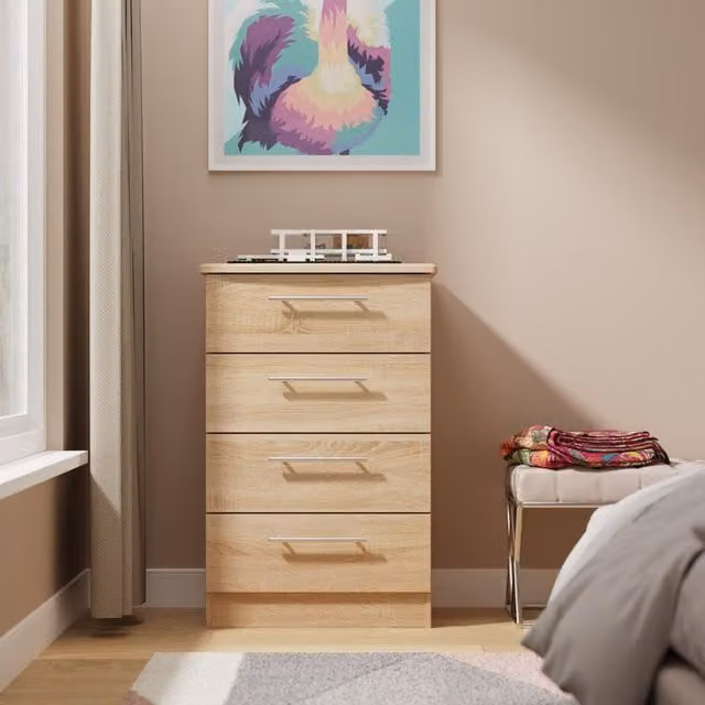 Sherwood Ready Assembled 4 Drawer Midi Chest in Bardolino Oak