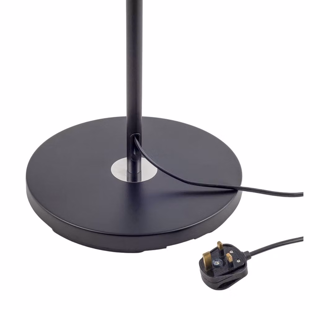 Happy Homewares Classic Black Floor Lamp with White Fabric Cylinder Shade and Metal Pull Chain, H 145 cm x W 35 cm x D 35 cm – 2