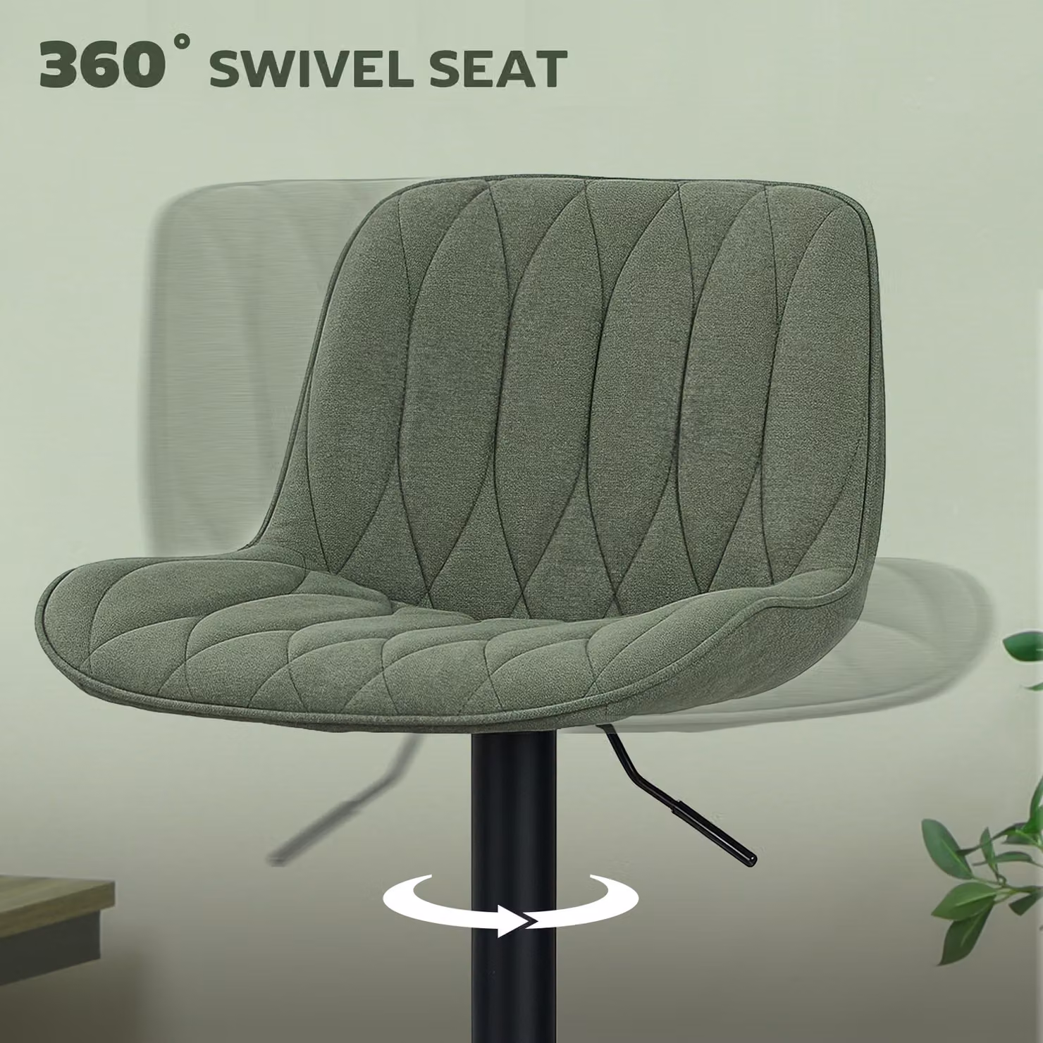HOMCOM Set of 2 Adjustable Height Breakfast Bar Stools with 360 Degree Swivel and Green Linen Upholstery – 5