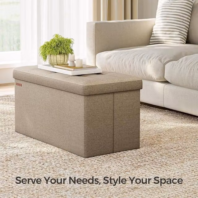 SONGMICS Medium Storage Ottoman Bench in Beige