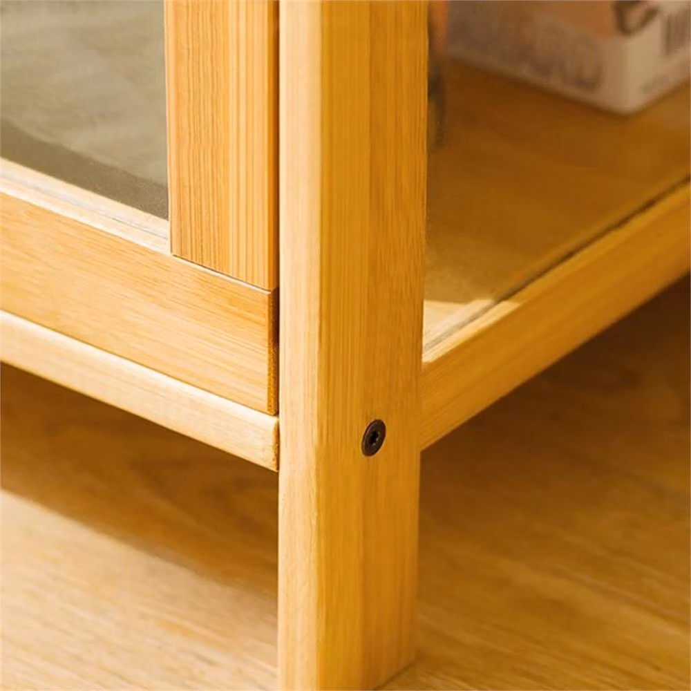 VOGREX 3-Tier Bamboo Display Shelf with Glass Doors in Brown – 4