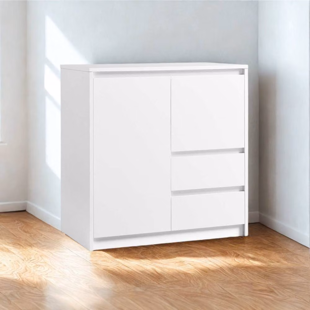 Pirlo Plush Modern White Sideboard Buffet Cabinet with Drawers and Media Compartments – 3