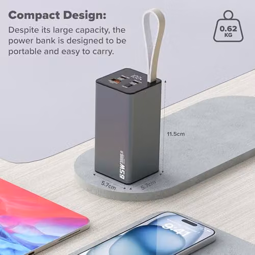 Maplin 30,000mAh Power Bank with 65W PD Fast Charging and 3 Outputs (2x USB-C and 1x USB-A) in Grey – 2