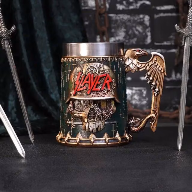 Nemesis Now! Slayer Eagle Helmet Skull Logo Tankard Mug in Black and Multicolour, Height: 15.5 cm