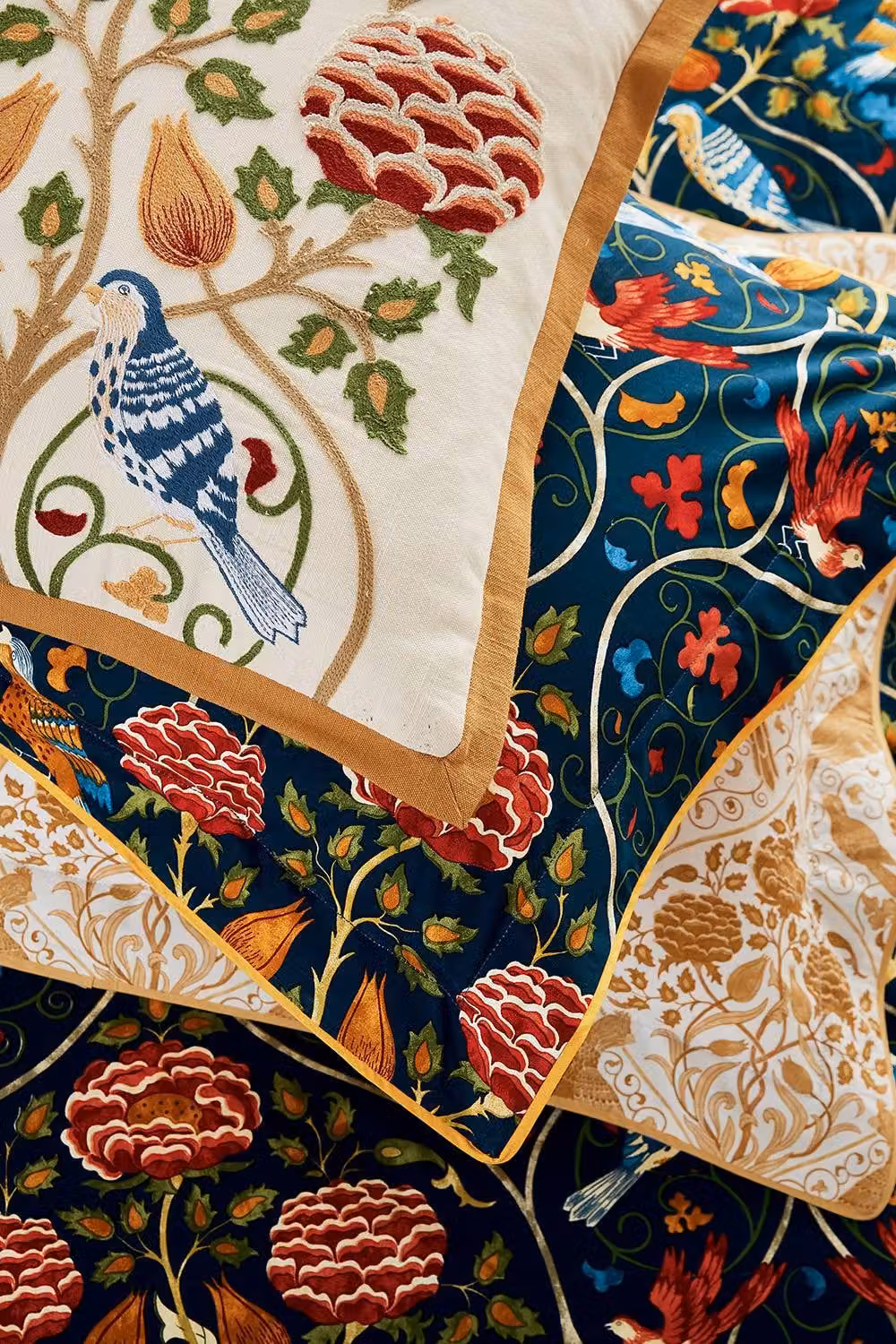 Morris & Co Floral Cotton Square Cushion in Blue and Beige, W/D/H: 45 x 45 x 45 cm – 5