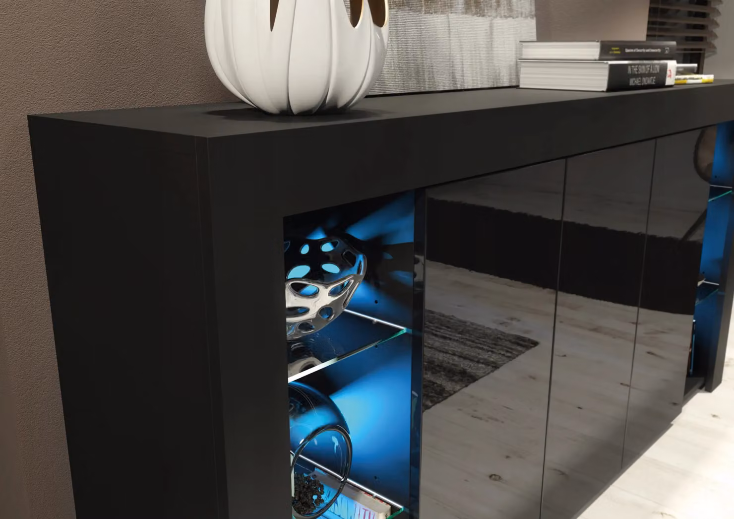 Creative Furniture Eden Sideboard in Black with Glossy Doors and Integrated Lighting, Width: 164 cm – 2