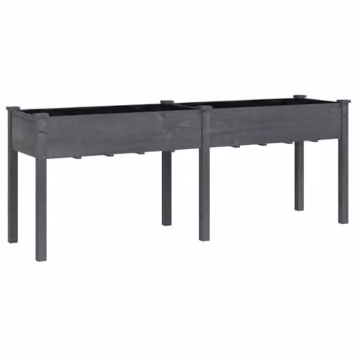 vidaXL Grey Solid Wood Fir Planter with Liner W: 203 cm, D: 53 cm, H: 76 cm – 1