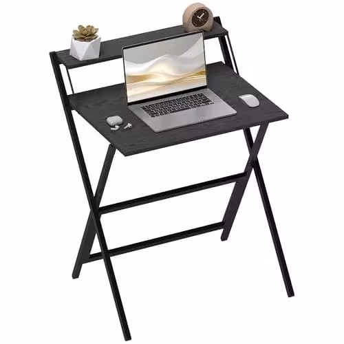 HOMCOM Black Folding Computer Desk with Monitor Shelf, W/D/H: 70 x 62 x 86.5 cm – 1