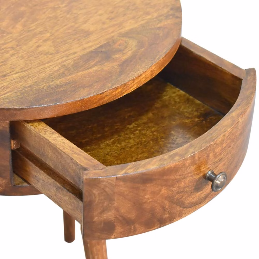 Wyld Haus Collioure Chestnut Mango Wood Semi Circle Bedside Table with Drawer in Brown – 4