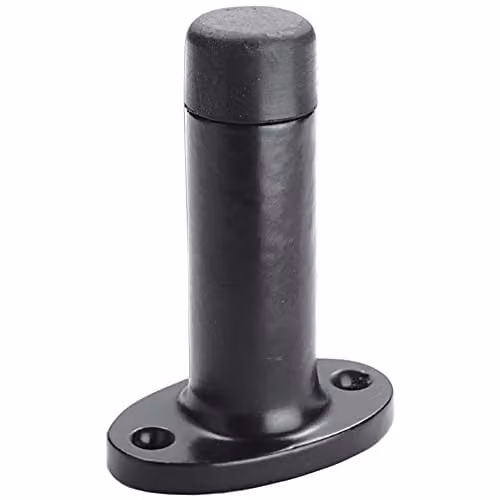 Loops Wall Mounted Cylinder Doorstop on Oval Rose with Rubber Tip in Black Antique, 7.5 cm