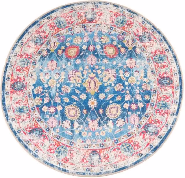 Berkfield Home Washable Multicolour Round Anti Slip Rug, Diameter: 100 cm – 1