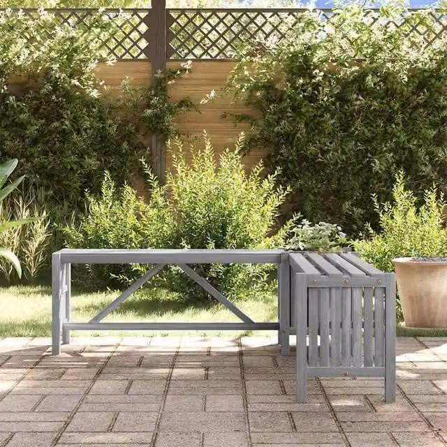 Berkfield Home Practical Garden Corner Bench with Planter in Grey Solid Acacia Wood, 117 cm – 1