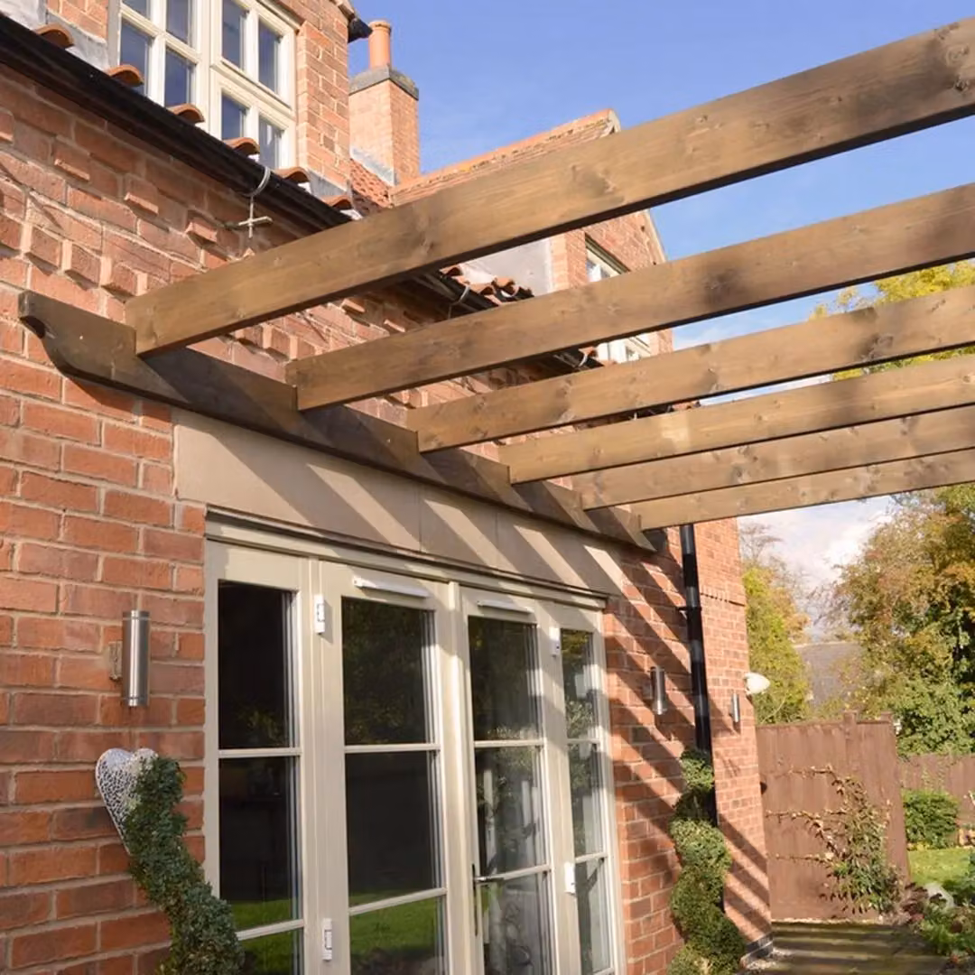 Rutland County Garden Furniture Ltd Wall Mounted Lean-to Garden Pergola in Wood, Brown and Green, W: 480 cm, D: 180 cm, H: 270 cm – 4