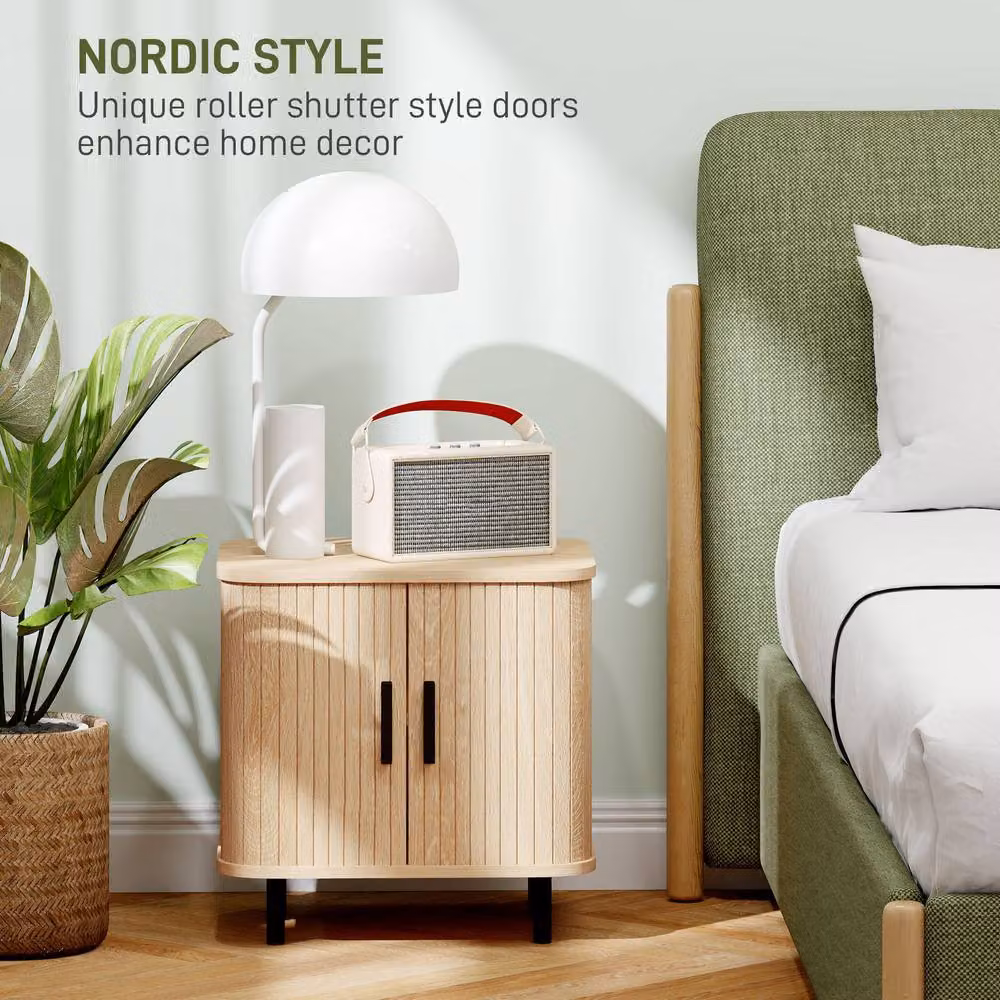 STILVORA Scandinavian Bedside Table with Sliding Doors and Storage in Light Oak – 4