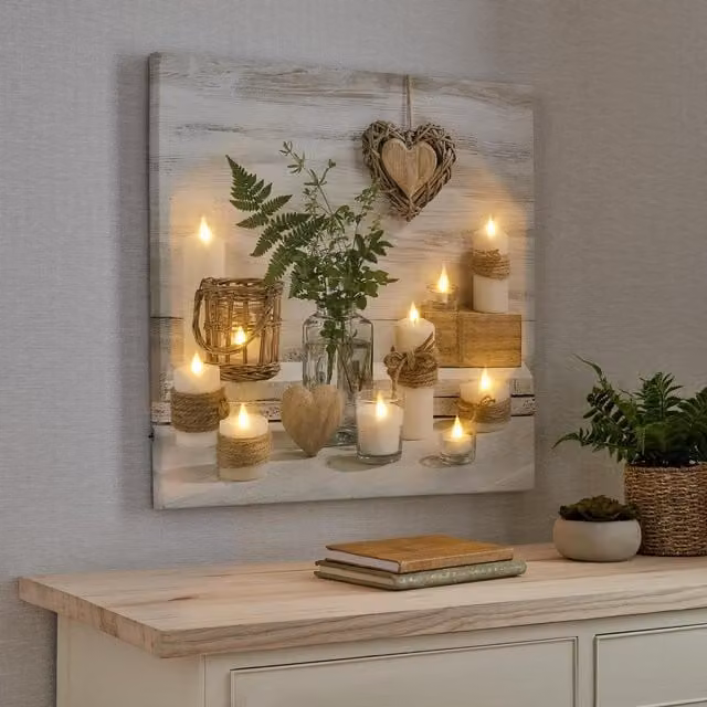 Art for the Home Harmony LED Lights Printed Canvas Wall Art in Grey and Multicolour