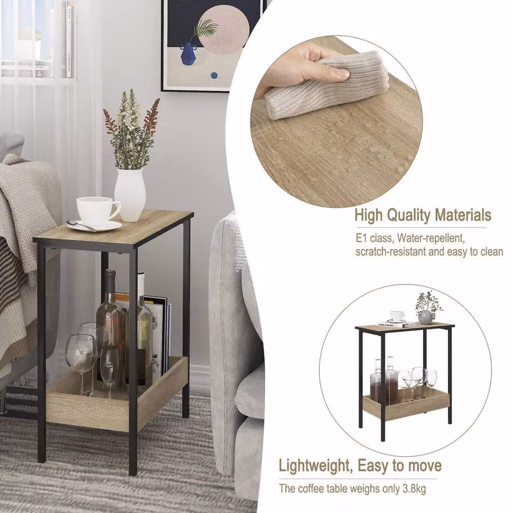 NESTLUNE 2 Tier Brown Square Coffee Table with Shelf W/D/H: 100 x 100 x 25 cm – 4