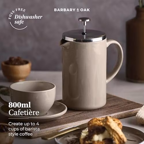Barbary & Oak Nattura Ceramic Cafetiere French Press with Stainless Steel Plunger, 800ml, Agave – 5