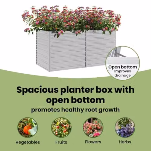 vidaXL Galvanised Steel Raised Garden Bed in Silver, W: 160 cm, D: 80 cm, H: 77 cm – 4