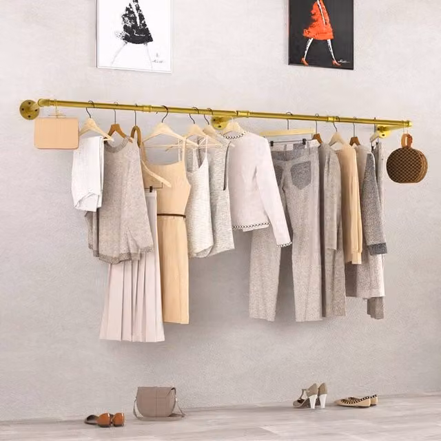 FORGEVIO Gold Industrial Metal Hanging Clothes Rail for Adults, Width: 50 cm