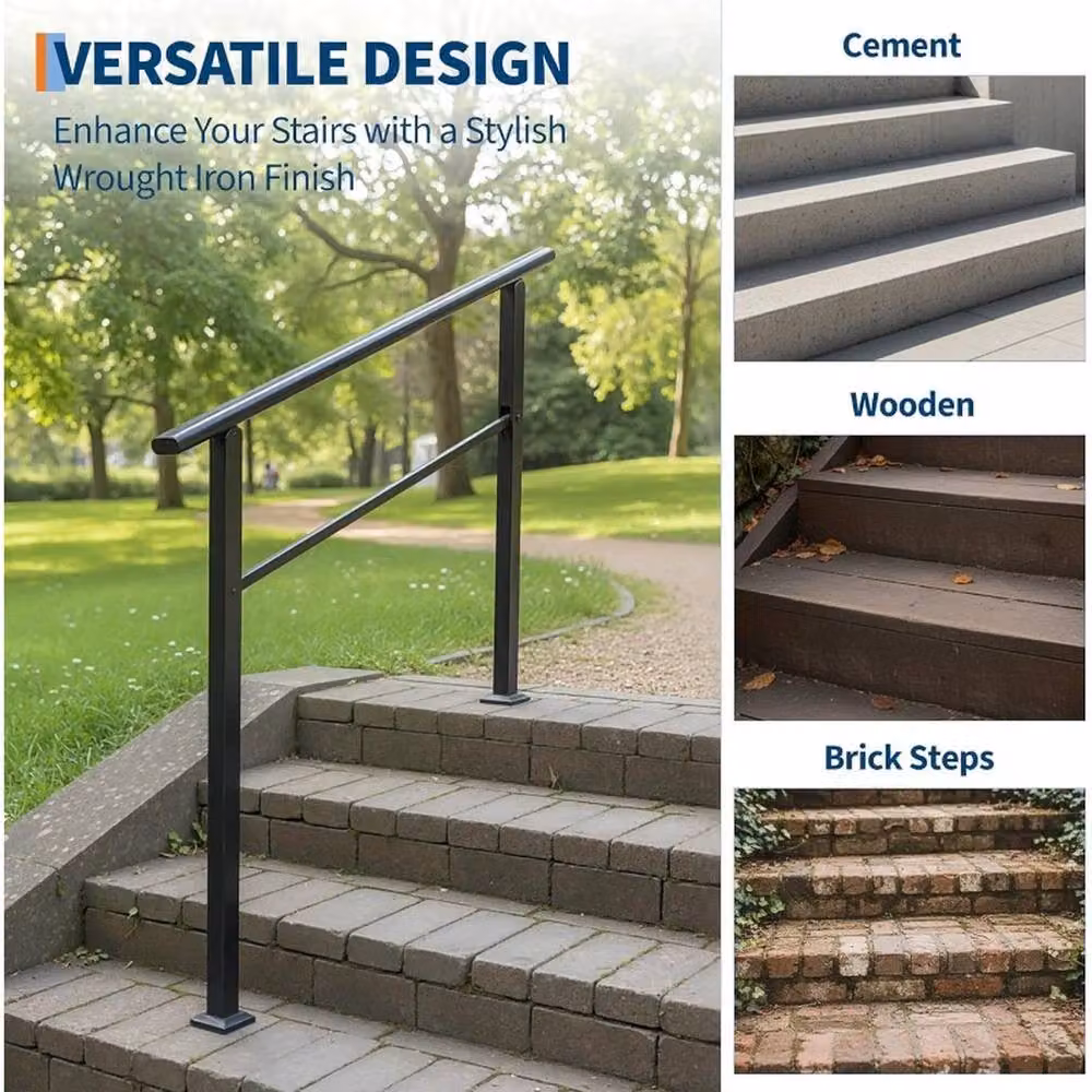 VOGREX Black Non-Slip Outdoor Stair Handrail Kit with 4 Steps, Aluminium and Iron Construction – 2