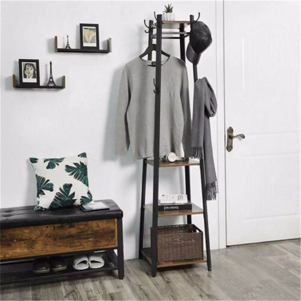 NESTLUNE 4-Tier Coat Hanger and Jacket Rack with Umbrella Stand in Matt Black, Height: 183 cm – 4