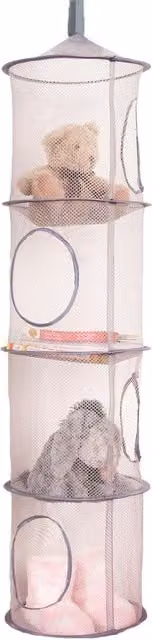 OHS 4 Tier Large Mesh Hanging Toy Storage Organiser Basket in Grey