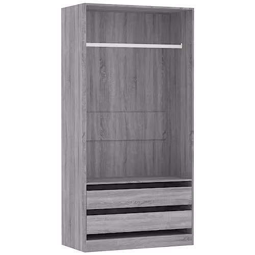 vidaXL Modern Grey Sonoma Wardrobe with Integrated Drawers and Hanging Rod, W/D/H: 100 x 50 x 200 cm
