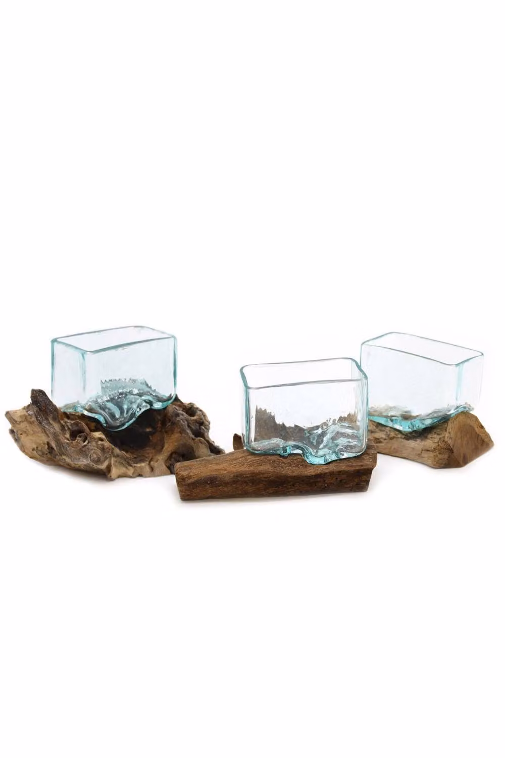 KDMD Molten Glass Bowl with Wood Stand in Turquoise – 2
