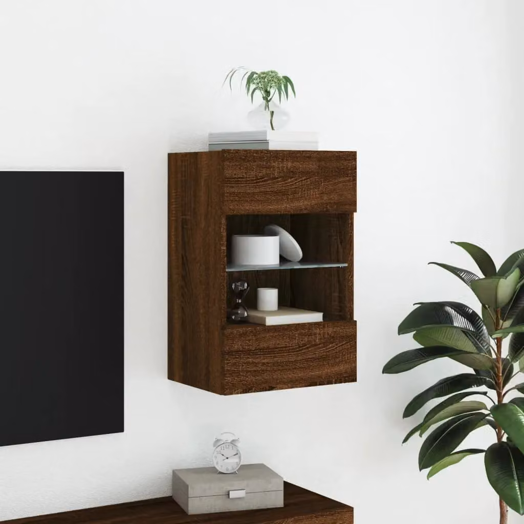 Berkfield Home Modern Wall Mounted TV Cabinet with LED Lights, Brown Oak, W/D/H: 40 x 30 x 60.5 cm – 4
