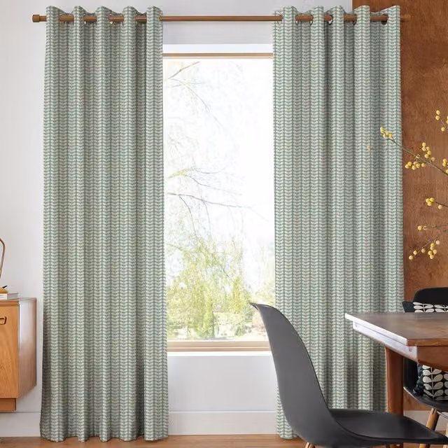 Orla Kiely Tiny Stem Made to Measure Blackout Eyelet Curtains in Duckegg Blue and Green Cotton