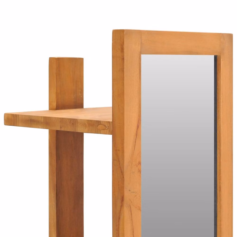 Berkfield Home Wall Mirror with Shelves in Brown Solid Teak Wood, W/D/H: 30 x 30 x 120 cm – 2