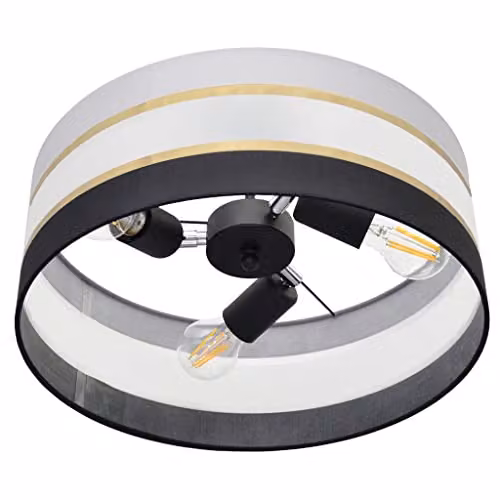 Netlighting Helam Helen Cylindrical Fabric Ceiling Light in Black, Gold and Grey, Diameter: 40 cm – 3