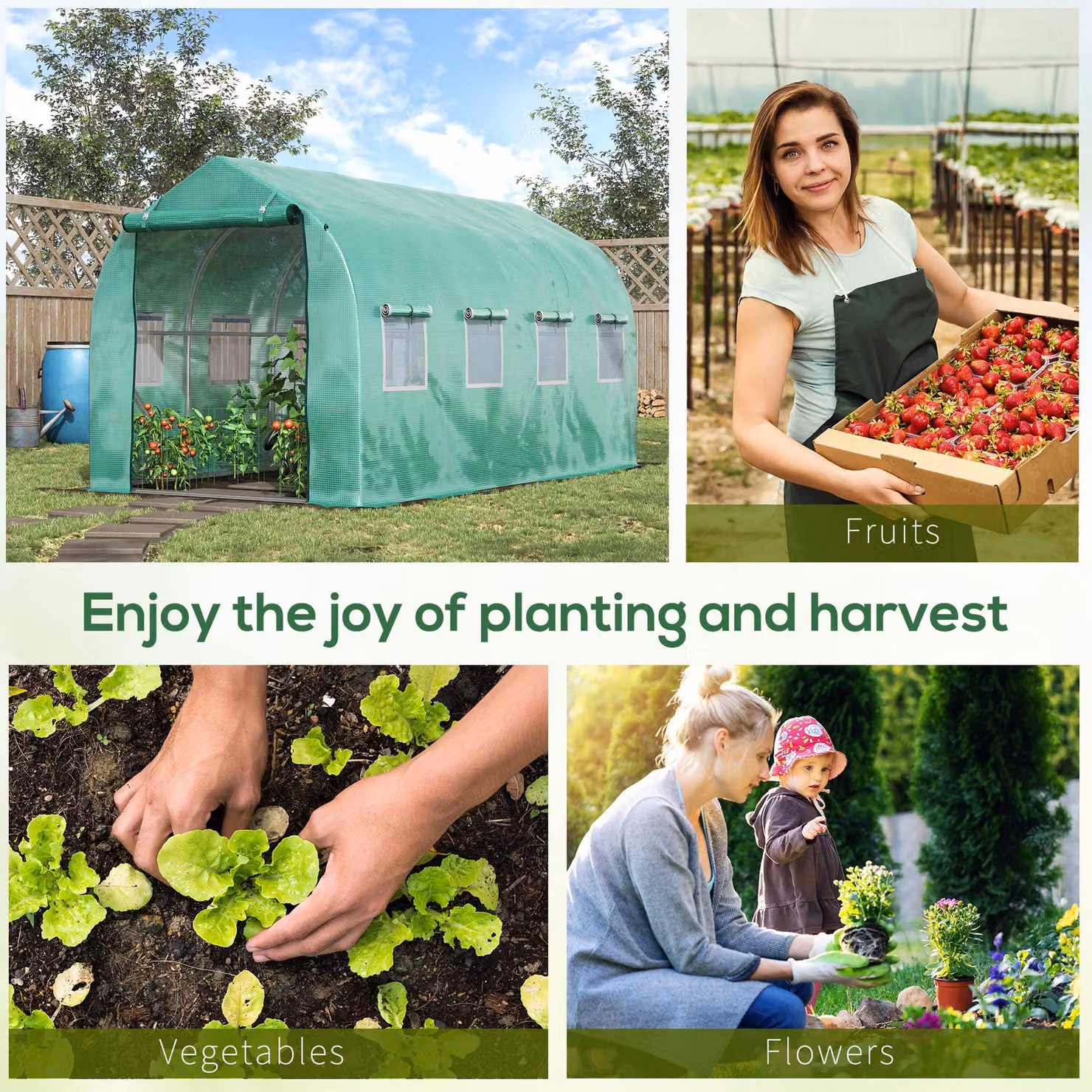 Outsunny Galvanised Steel Polytunnel Greenhouse with Windows and Door in Green, W: 4 m, D: 2 m – 6