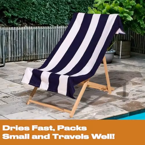 OHS Striped Microfibre Quick Dry Beach Towel in Blue and White, W/H: 71 x 152 cm – 4