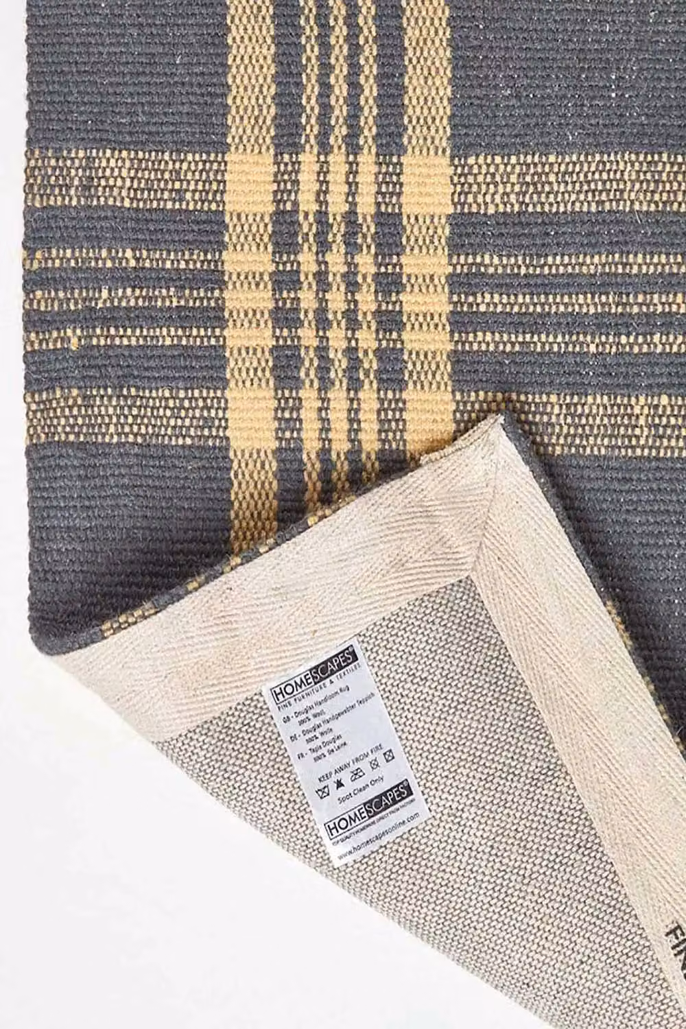 Homescapes Douglas Tartan Check Non-Slip 100% Wool Rug in Grey and Yellow, W/D: 120 x 170 cm – 4