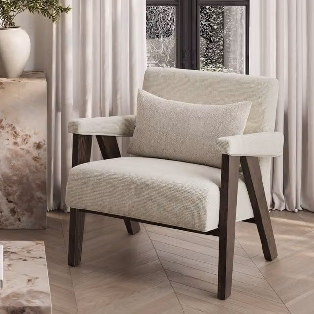 LPD Home Abel Mid-Century Dining Chair in Milk Velvet Fabric with Armrests