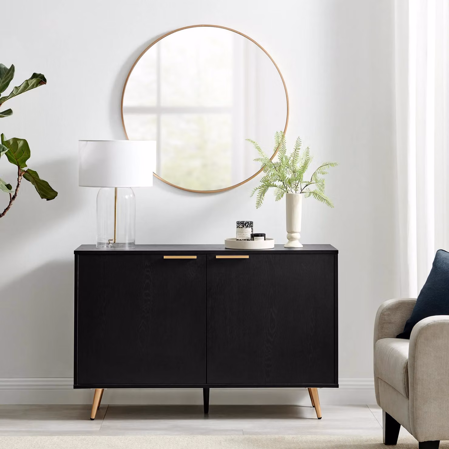 FurnitureboxUK Ivala Modern Black Sideboard with Copper Effect Details – 2