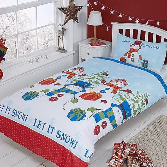 Rapport Home Let It Snow Snowman Christmas Polycotton Duvet Set and Pillowcase, Multicolour, W: 140 cm, L: 200 cm