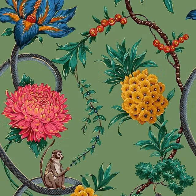 Belgravia Forbidden Fruit Botanical Floral Wallpaper in Light Green