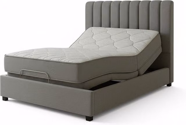 Paradise Beds Ltd Geneva Adjustable Electric Mobility Bed Set in Silver/Grey Upholstered Fabric, W/D/H: 122 x 200 cm