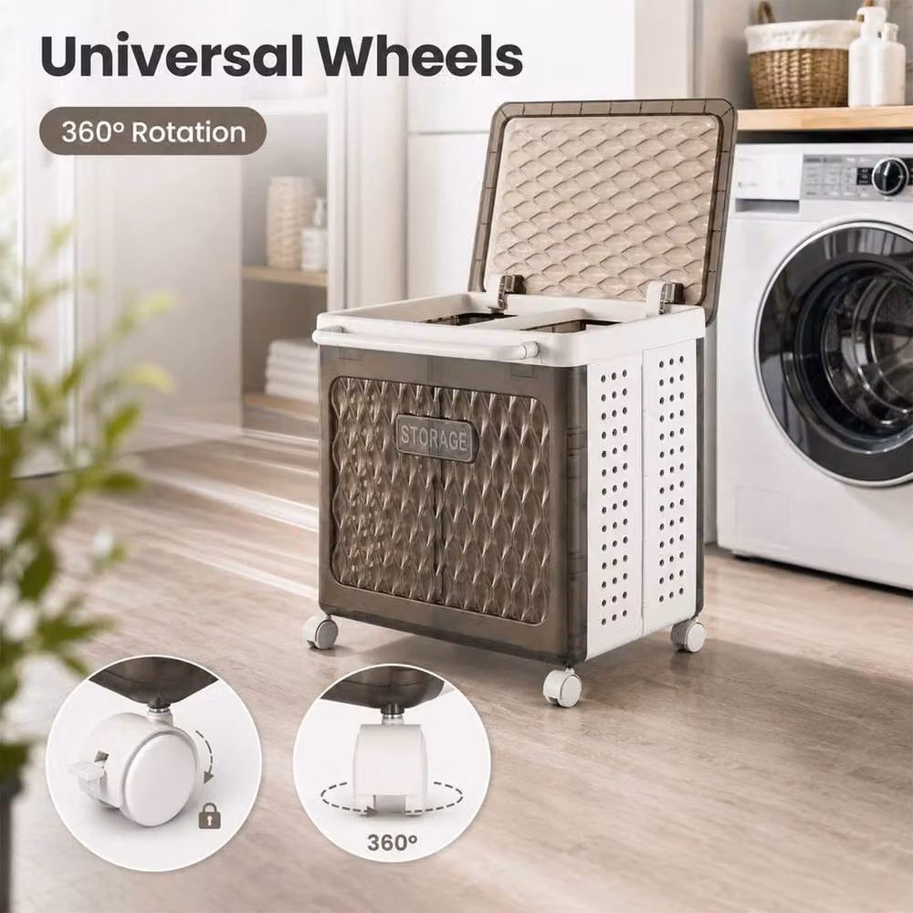 Kelvenix Black Double Laundry Basket with Wheels and Lid – 4