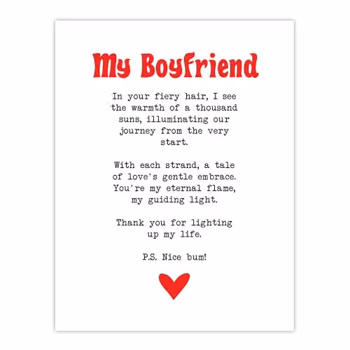 Artery8 Love Poem Ginger Boyfriend Romantic Wall Art Poster Print on Thick Paper, 18 x 24 Inch