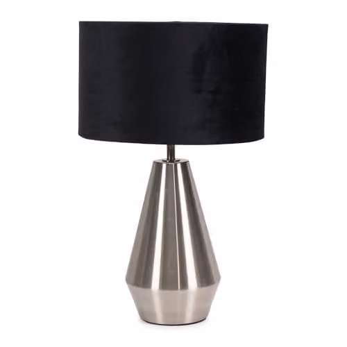 ValueLights Silver Chrome Metal Touch Dimmer Table Lamp with Black Fabric Cylinder Shade – 1