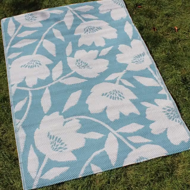 Fusion Luna UV Resistant Large Floral Outdoor Rug in Duck Egg Blue W/D: 120 x 170 cm – 1