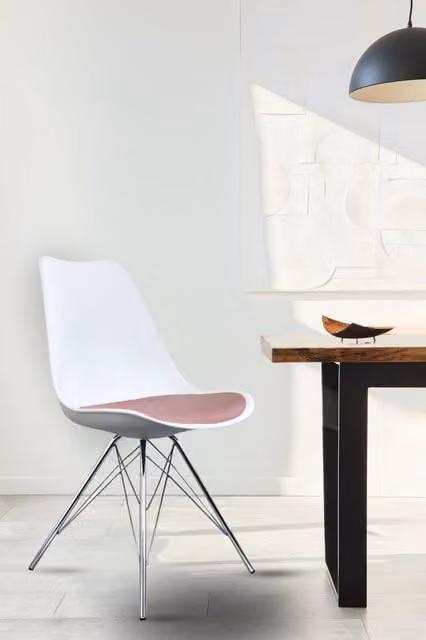 Fusion Living Soho Plastic Dining Chair with Chrome Metal Legs in Pink