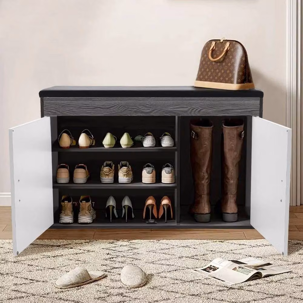 KORVIXA Modern Shoe Storage Bench and Hallway Cabinet in White with Synthetic Leather Seat – 5